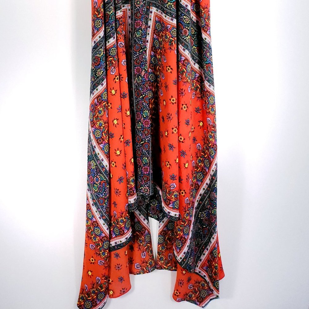 Nanette Lepore Maxi Dress Women's 8 Calypso Red Multi Print Boho Asymmetrical - Picture 2 of 8